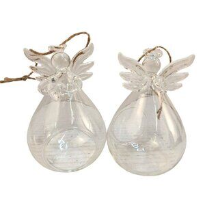Blown Glass Angel Ornaments Holding a heart Set Of 2 Plant or Candle Holder Chri